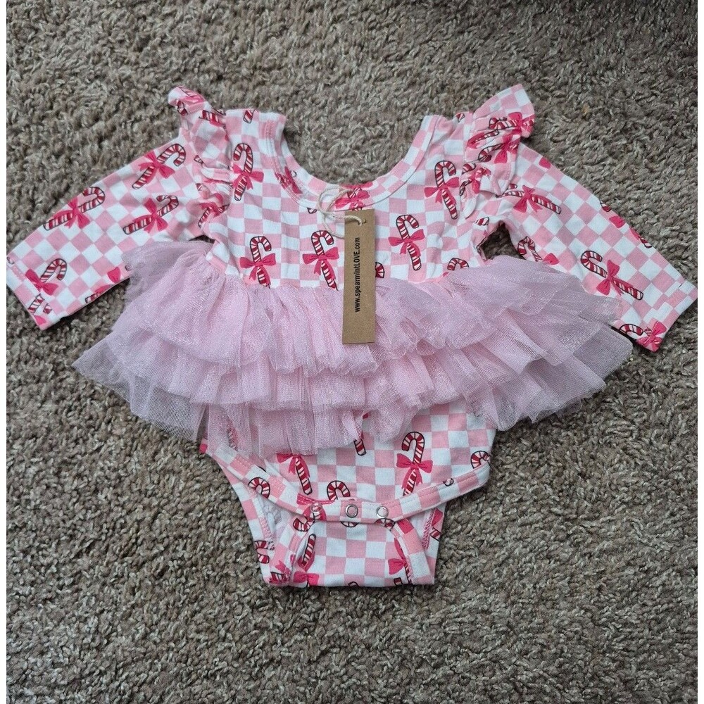 Spearmint love bamboo bodysuit candy canes size 0-3 months new